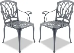 Centurion Supports Positano 2-Large Garden and Patio Chairs with Armrests in Cast Aluminium Grey