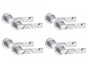 4 Pair Nova Design Door Handles Round Rose Polished Chrome Finish