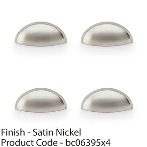 4 PACK - Rear Fixing Cup Handle - Satin Nickel 57mm Centres Solid Brass Shaker Unit Pull