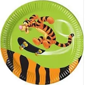 Winnie the Pooh Paper Round Tigger Party Plates (Pack of 10) Green/Yellow/Black (One Size)