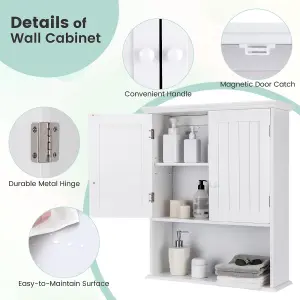 Costway Bathroom Storage Cabinet Wall Mounted Vanity Storage Cupboard w/ Adjustable Shelf