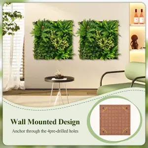 COSTWAY 2 Pack Square Artificial Foliage Wall 50 x 50 cm 3D Hanging Greenery Hedge