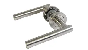 Door Handles T Bar Straight Lever on Rose Escutcheon & Lock & Hinges - Satin