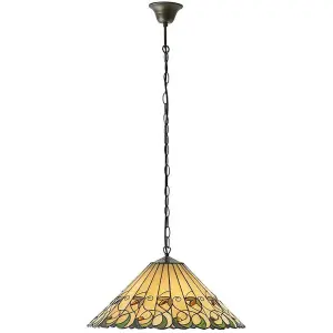 Tiffany Glass Hanging Ceiling Pendant Light Bronze & Amber Floral Shade i00127