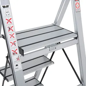 3 Step Ladder Wolf Slimline, Anti Slip, Folding, Aluminium Steps, 150KG Max Capacity