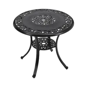 80cm Dia Round Outdoor Garden Patio Dining Table with Umbrella Hole, Black