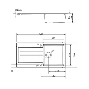 Liquida ELL10GR 1.0 Bowl Comite Reversible Inset Grey Kitchen Sink With Waste