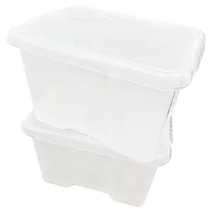 2 x Heavy Duty Multipurpose 24 Litre Home Office Clear Plastic Storage Containers With Lids