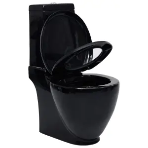 Berkfield WC Ceramic Toilet Bathroom Round Toilet Bottom Water Flow Black