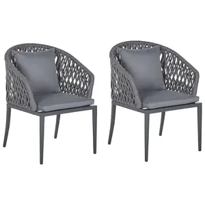 Set of 2 Garden Chairs with Cushions LIPARI Metal Grey