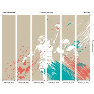 Origin Murals American Footballers Paint Splash Grey Paste the Wall Mural 300cm wide x 240m high