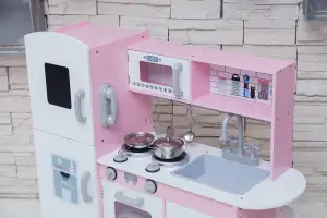 GALACTICA Wooden Kids Pretend Role Play Kitchen Toy With Cooking Accessories Set Gift Pink