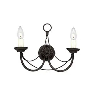 Elstead Carisbrooke 2 Light Indoor Wall Light Black - Glass Shade Not Included, E14