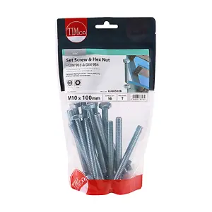 Timco - Set Screws & Hex Nuts - Grade 8.8 - Zinc (Size M10 x 100 - 16 Pieces)