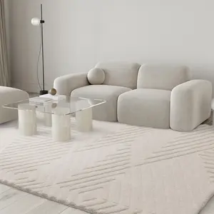 Ivory Handmade Wool Modern Geometric Rug for Living Room and Bedroom-120cm X 170cm