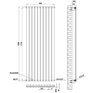 Vertical Anthracite Single Flat Panel Radiator (H) 1800 mm x (W) 680 mm, 5460 BTU.