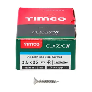 TIMCO Classic Multi-Purpose Countersunk A2 Stainless Steel Woodcrews - 3.5 x 25 (200pcs)