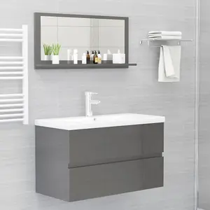 Berkfield Bathroom Mirror High Gloss Grey 80x10.5x37 cm Engineered Wood