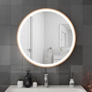 Harper & Harlow 800x800 Lyra Brushed Brass LED Illuminated Round Bathroom Mirror