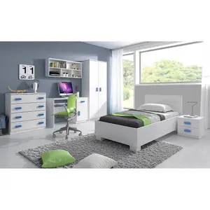 White Chest of Drawers H930mm W800mm D400mm - Blue Handles for Serene Kids' Spaces