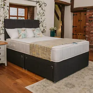 Topaz Back Care Orthopaedic Sprung Divan Bed Set 4FT6 Double 2 Drawers Side  - Naples Slate