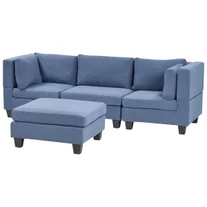 3-Seater Modular Fabric Sofa with Ottoman Blue UNSTAD