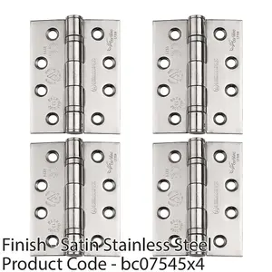 4 PACK - PAIR 13 Ball Bearing Radius Door Hinge - 102 x 76mm Satin Stainless Steel