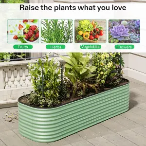 240cm W Light Green Oval Garden Three-grid Metal Raised Bed Galvanized Raised Planter Box Outdoor Raised Garden Bed Kit