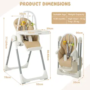 Costway 4-in-1 Baby High Chair Foldable Feeding Chair w/ 7 Heights 4 Reclining Angles Yellow