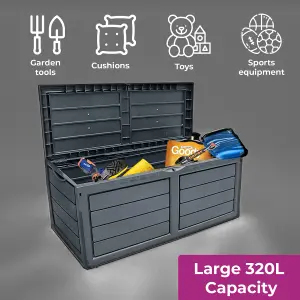 320L Litre Dark Grey Plastic Waterproof Outdoor Garden Storage Box