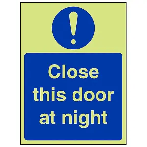 Close Door At Night Fire Door Sign - Glow in the Dark - 150x200mm (x3)