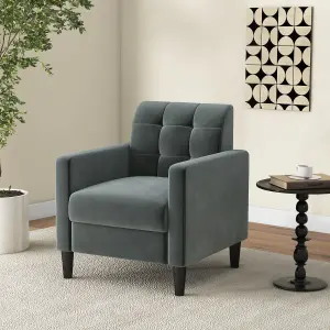 COSTWAY Modern Velvet Accent Sofa Chair Tufted Back Single Side Chair