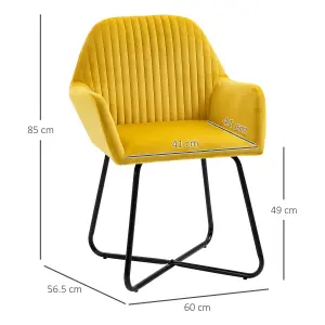 HOMCOM Modern Accent Chair, Velvet-Touch Fabric Upholstered Armchair with Metal Base for Living Room, Bedroom Dinning Room, Yellow