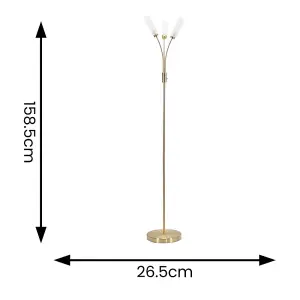 ValueLights Maya 3 Way Curved Arm Brushed Gold Floor Lamp for Living Room Lounge Hallway Light - LED Bulbs Included