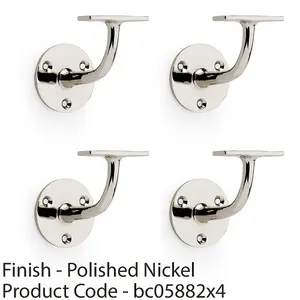 4 PACK - Heavy Duty Stair Handrail Bannister Bracket Arm Polished Nickel 82mm Proj Holder