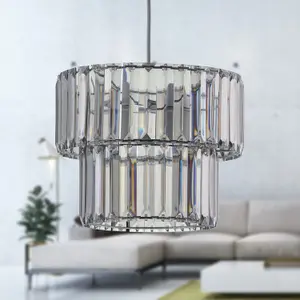 First Choice Lighting Set of 2 Clint Smoked Acrylic Crystal Two Tier Easy Fit Pendant Shades