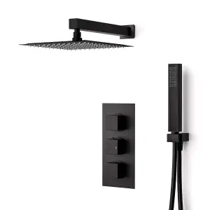 Nes Home Temel Square Shower Head Concealed Thermostatic Mixer Valve, Handset & Shower Head Matte Black