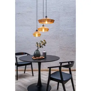 Lucide Yunkai Cottage Cluster Pendant Light 60cm - 3xE27 - Light Wood