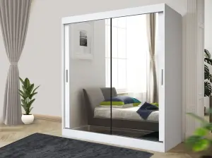 Stylish Bedroom Sliding Wardrobe - Storage Space & Sleek Design comes in Width 100cm/120cm/150cm/180cm/203cm/250cm (White, 203cm)