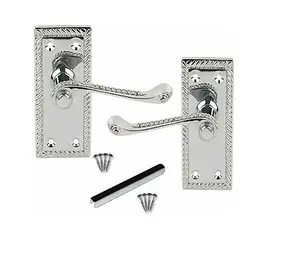 1 Pair of Polisehd Chrome Georgian Lever Latch Door Handles 107mm x 48mm - Golden Grace