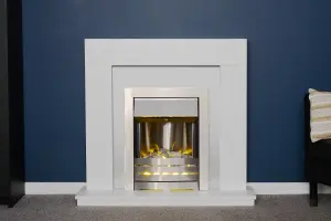 Adam Malmo Fireplace in White with Helios Electric Fire in Brushed Steel, 39 Inch