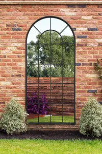 MirrorOutlet Arcus - Black Framed Arched Window Garden Mirror 71" X 33.5" (180 x 85CM)