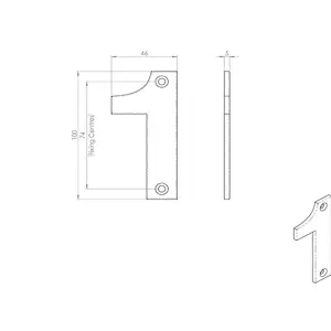 100mm Front Door Numerals '1' 74mm Fixing Centres Satin Stainless Steel