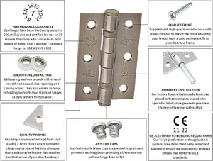 EAI - 3" Internal Door Hinges & Screws G7 FD30  - 76x50x2mm Square - Florentine Bronze Pack 5 Pairs