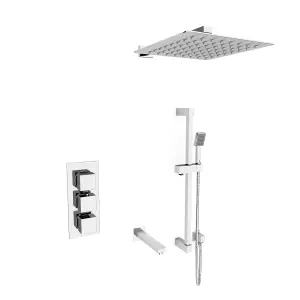 Nes Home Olive Square 3 Way Concealed Thermostatic Shower Mixer Valve, Shower Head, Handset, Slider Rail, Bath Spout Set