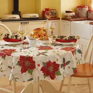 Just So Home Xmas Poinsettia PVC Tablecloth Wipeable  (137cm x 183cm Rectangle)