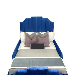 Arnold Kids Bed Plush Velvet with Safety Siderails- Blue