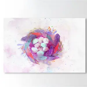 Boho Feather Nest Animals - Painting White Framed / 30.48cm H x 43.18cm W x 1.27cm D