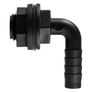 1/2" (13mm) Water butt/rain barrel/water storage tank overflow hosetail elbow with nut & washer ( requires a 21mm hole)