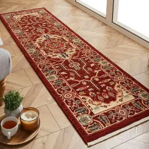 Geometric Persian Wool Easy to Clean Red Traditional Bordered Rug for Living Room & Bedroom-240cm X 340cm